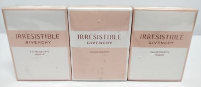 Three as new Givenchy related parfums - Irresistible eau de toilette 50ml, sealed boxes.