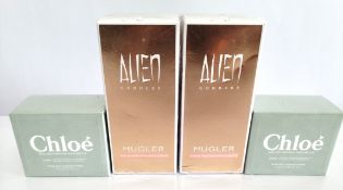 Four as new Mugler and Chloe eau de parfum fragrances. - two Mugler 90ml and two Chloe 30ml.