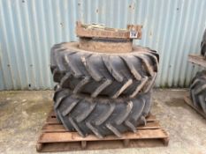 Set Stocks 16.9R28 front and 480/80R42 rear dual wheels and tyres NB: Manual in Office