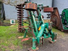 2011 Cousins V-Form 7 leg 4.5m subsoiler with Tilso top soiler legs and razor ring packer, hydraulic