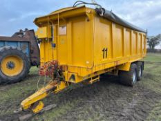 1994 Ken Wootton 15t twin axle grain trailer with sprung drawbar, air brakes, hydraulic rollover she