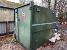 Spray cabinet. Purpose built. Bunded. C/w fitted electric heater & shelves. 1.8m x 2.45m