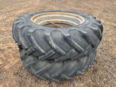Pair of 16.9/14-34 dual wheels and tyres