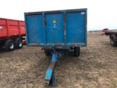 6t twin axle tipping trailer with manual rear door and chute. On 11.5/80-15.3 wheels and tyres