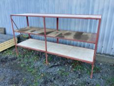 Metal shelving with wooden shelves