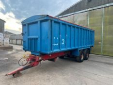 Collin White 18t twin axle tipping trailer with sprung drawbar, rollover sheet, manual rear door and
