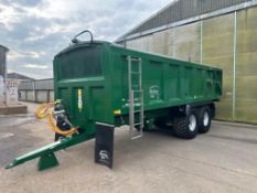 2023 Bailey TB2 18t twin axle trailer with sprung drawbar, hydraulic rollover sheet, mud guards, hyd