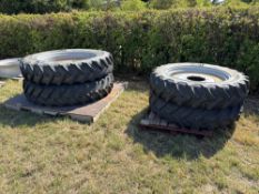 Set of BKT 320/85R36 front and BKT 380/90R46 rear row crop wheels and tyres, 10 stud with centres to