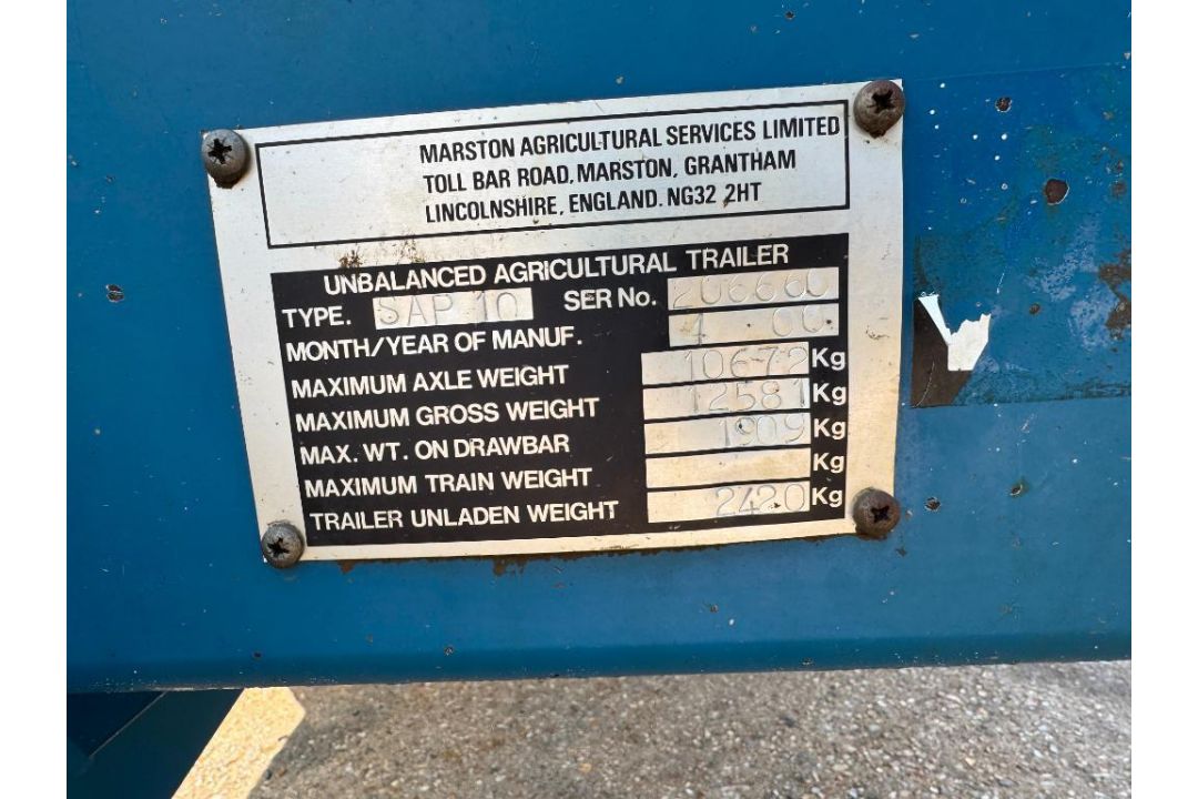 2000 AS Marston SAP 10t twin axle grain trailer with a manual tailgate and grain chute, fixed drawba - Image 4 of 20