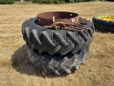 Pair 18.4R38 Stocks dual wheels and tyres with clamps