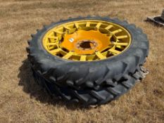 Pair 11.2-48 row crop wheels and tyres with 8 stud centres