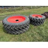 Set Mitas 340/85R36 10 stud front and 380/90R50 8 stud rear row crops wheels and tyres suited to Cla