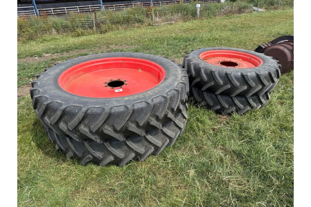 Set Mitas 340/85R36 10 stud front and 380/90R50 8 stud rear row crops wheels and tyres suited to Cla - Image 1 of 8