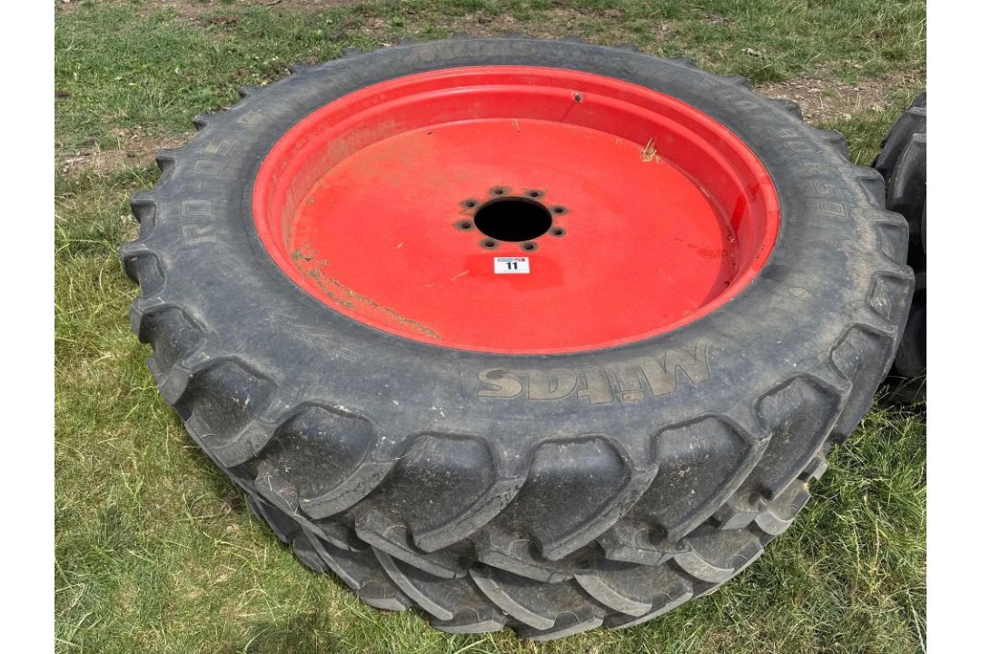 Set Mitas 340/85R36 10 stud front and 380/90R50 8 stud rear row crops wheels and tyres suited to Cla - Image 2 of 8