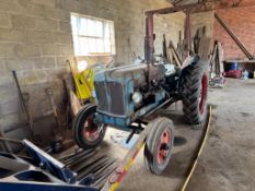 Fordson Major Diesel 2wd tractor with roll bar, rear swinging drawbar and belt pulley on 6.00-19 fro