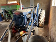 Fordson Major E27N 2wd tractor, petrol paraffin with fore end loader, side belt pulley and swinging