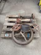 Quantity vintage cast iron wheels and Cambridge roll rings
