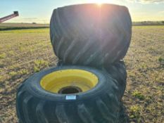 Set of Alliance 600/50-26.5 fronts and Goodyear Terratyre 66x43.00-25 rears on 8 stud rims