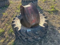 Pair of 13.6-28 tyres and 2No 8 stud rim