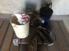 Assorted grease guns, grease pump and socket set