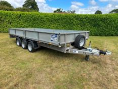 Ifor Williams DB11 16ft trailer, triaxle, drop sides. C/w aluminium ramps, spare wheel, locking hitc