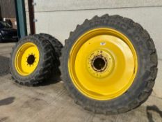 Full set of row crop wheels, 320/90R32 10 stud front and 340/85R48 8 stud rear wheels and tyres, sui