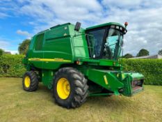 2004 John Deere 9680WTS 2wd combine harvester, on 800/65R32 front and 480/80R26 rear wheels and tyre
