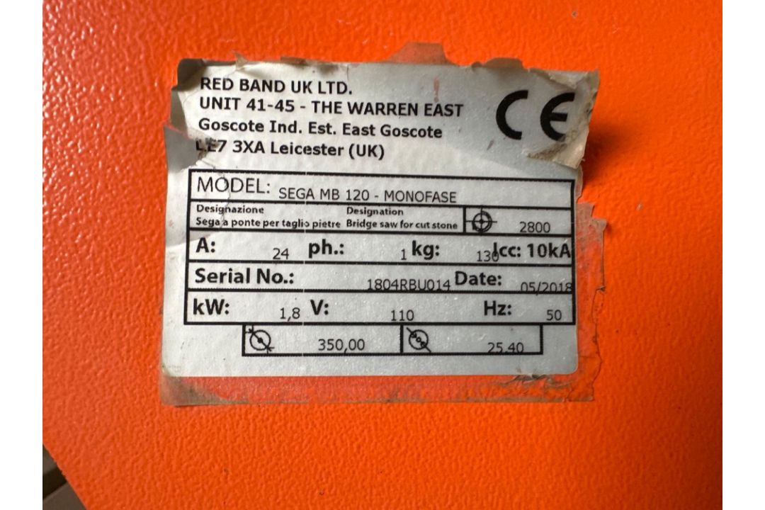Red Band UK Ltd - 110v brick cutting table saw. 3 phase. Serial no: 1804RBU014 - Image 4 of 4