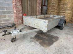 Single axle car trailer. C/w ramps/tail gate (designed for quad/ATV). 1.18m x 2.5m. Galvanised floor