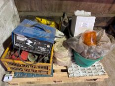 Pallet of assorted tools, nut & bolts, lights & lenses etc