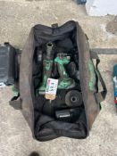 Hikoki impact wrench angle grinder and torch with 2 batteries and charger, 18v