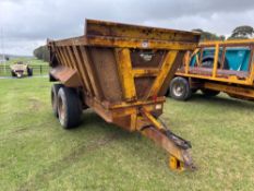 2002 Tudor Trailers 10t twin axle dump trailer with sprung drawbar, hydraulic tailgate and grain chu