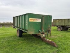 Merrick Loggin single axle 11.5 tonne grain trailer with manual tailgate, grain chute and hydraulic