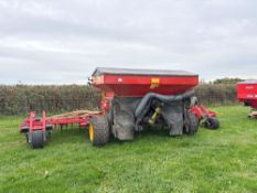 KRM R-600 6m tine hydraulic folding drill, fitted with Weaving sabre tines, tramline markers, and LE