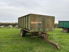 Merrick Loggin single axle 10 tonne grain trailer on super singles with manual tailgate and grain ch