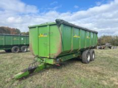 1997 AW trailers 14 tonne twin axle grain trailer with manual tailgate, grain chute and rollover she