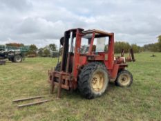 Manitou MB25P rough terrain forklift with F2550 DP mast and pallet forks on 16.5/85-24 front and 10.