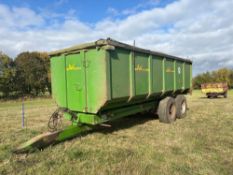 1997 AW trailers 14 tonne twin axle grain trailer with manual tailgate, grain chute and rollover she