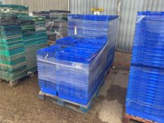 2No pallets blue plastic crates, 18cm x 40cm x 60cm. c.220 crates
