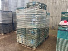 2No pallets green/brown plastic crates, 18cm x 40cm x 60cm. c.150 crates