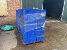 2No pallets blue plastic crates, 18cm x 40cm x 60cm. c.280 crates