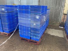 2No pallets blue plastic crates, 18cm x 40cm x 60cm. c.270 crates