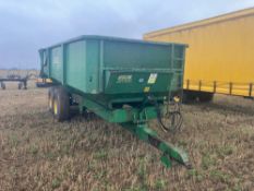 1995 East Coast Engineering 11t twin axle root trailer, sprung drawbar, hydraulic tailgate and grain