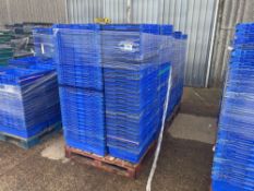2No pallets blue plastic crates, 18cm x 40cm x 60cm. c.275 crates
