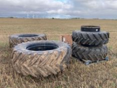 Set Stocks AG Taurus 16.9R30 front and Michelin 650/65R42 rear dual wheels and tyres with clamps