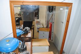 A large pine framed bevel edged mirror