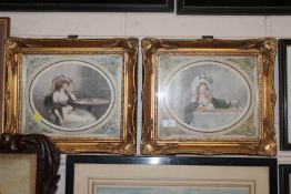 A pair of ornate gilt framed fashion prints