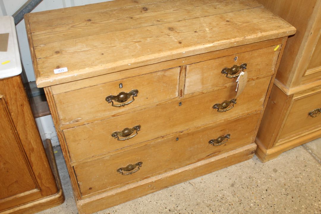 An antique stripped pine chest fitted two short ov - Image 2 of 3