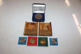 Two Elizabeth II Phillip crowns, two bronze coins,