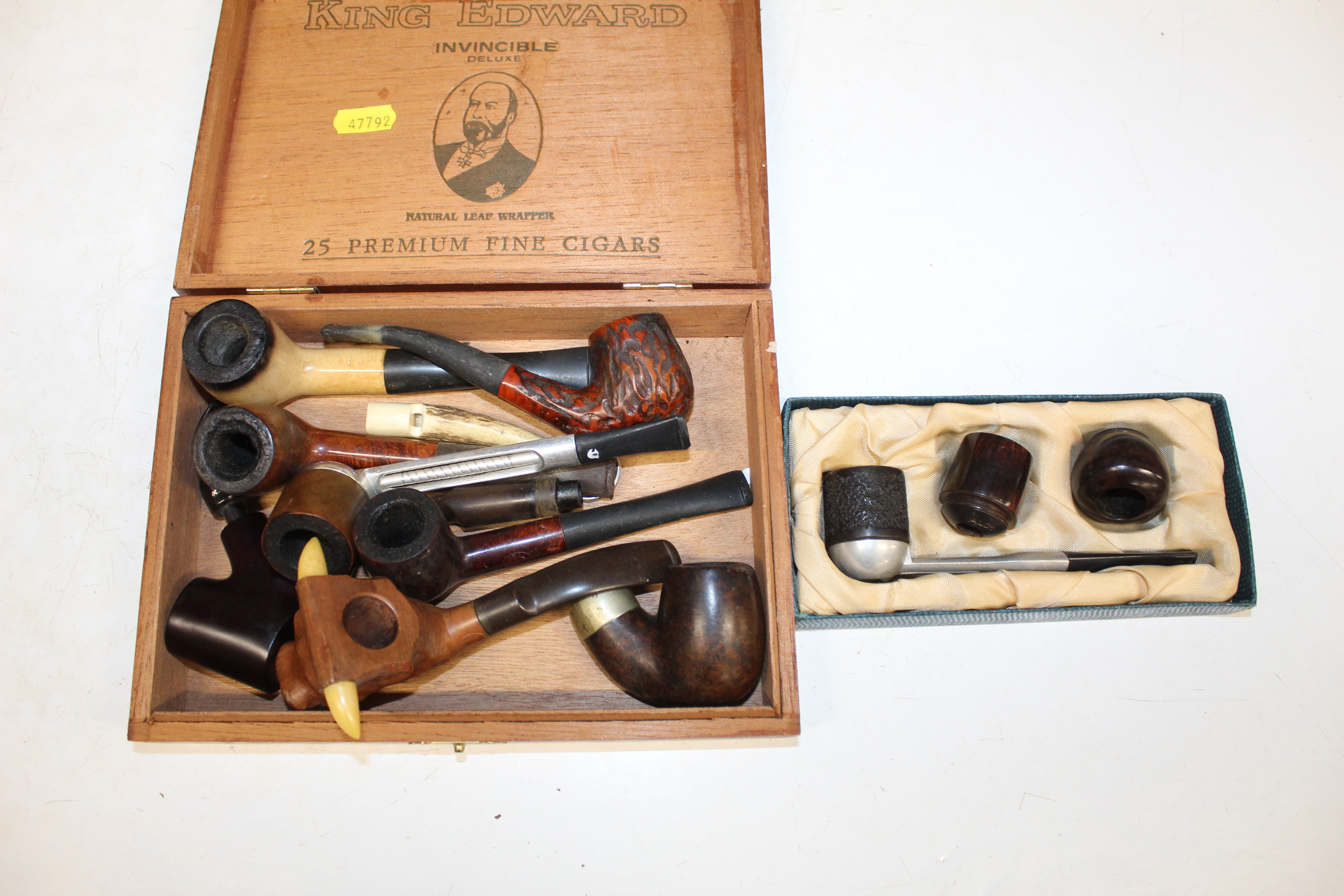 A Pukeberg Sweden glass pipe rest; a carved wooden - Image 8 of 11